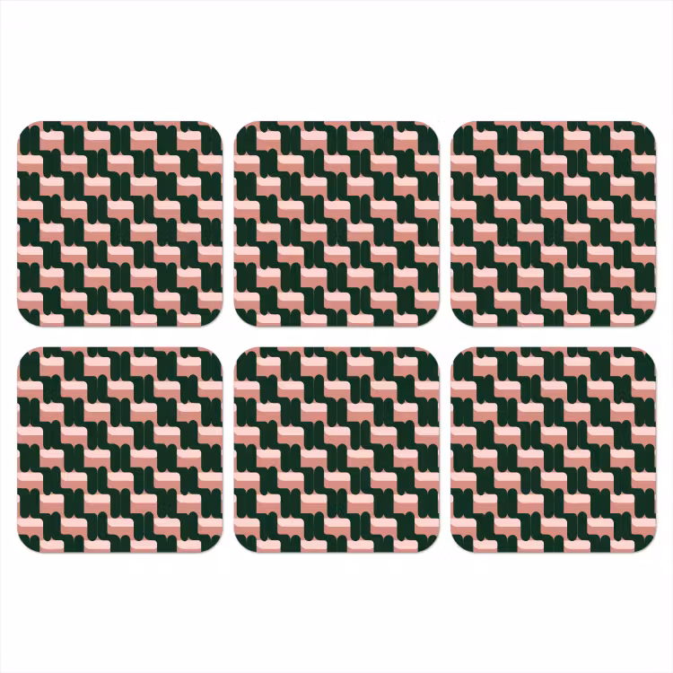 Vlechtpatroon - Groen - Roze - Geometrisch onderzetter kurk middel 366 -3d