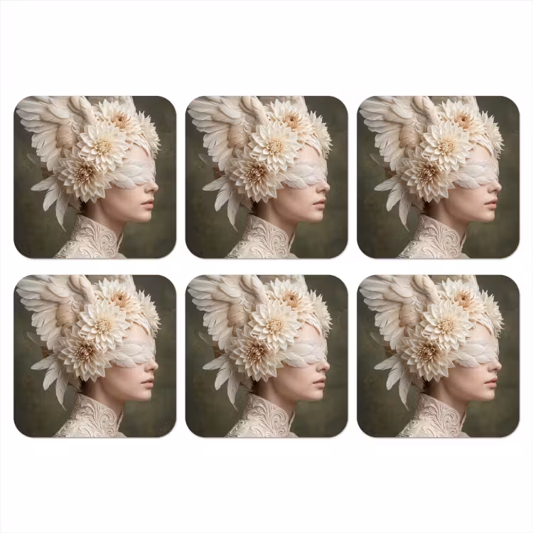 Vleugels - Vrouw - Wit onderzetter kurk middel -3d