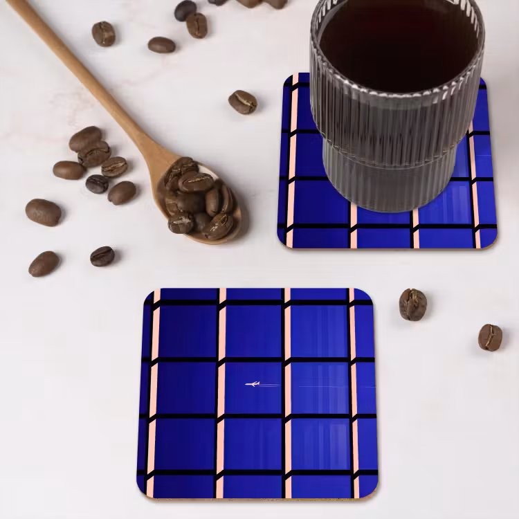 Vliegtuig - Ruiten - Blauw - Rechthoekig onderzetter kurk middel -sfeer2