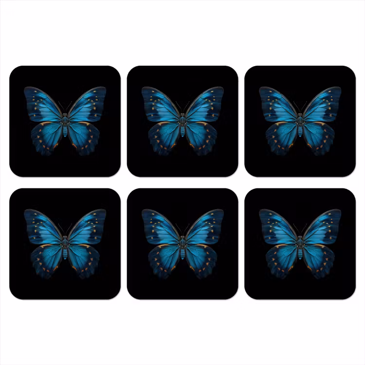 Vlinder - Blauw - Contrast onderzetter kurk middel -3d