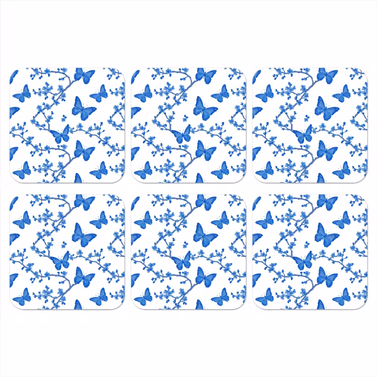 Vlinder - Bloemen - Blauw onderzetter kurk middel 366 -3d