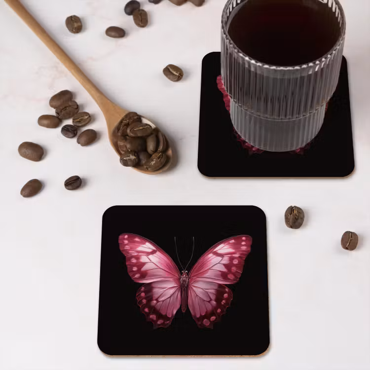 Vlinder - Fuchsia - Grafisch onderzetter kurk middel -sfeer2