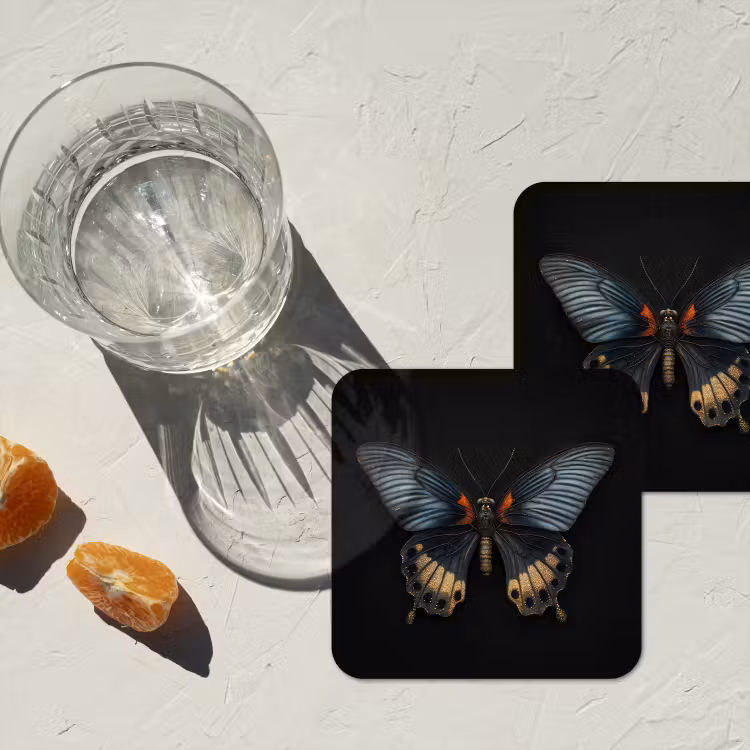 Vlinder - Metaalachtig - Geometrisch patroon onderzetter kurk middel -sfeer4