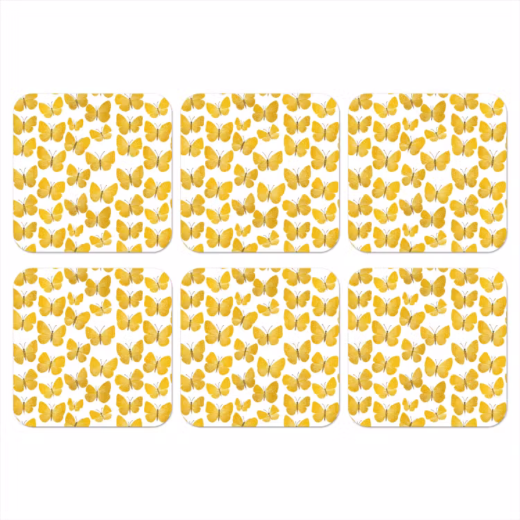 Vlinders - Botanisch - Illustratie - Geel - Wit onderzetter kurk middel 366 -3d