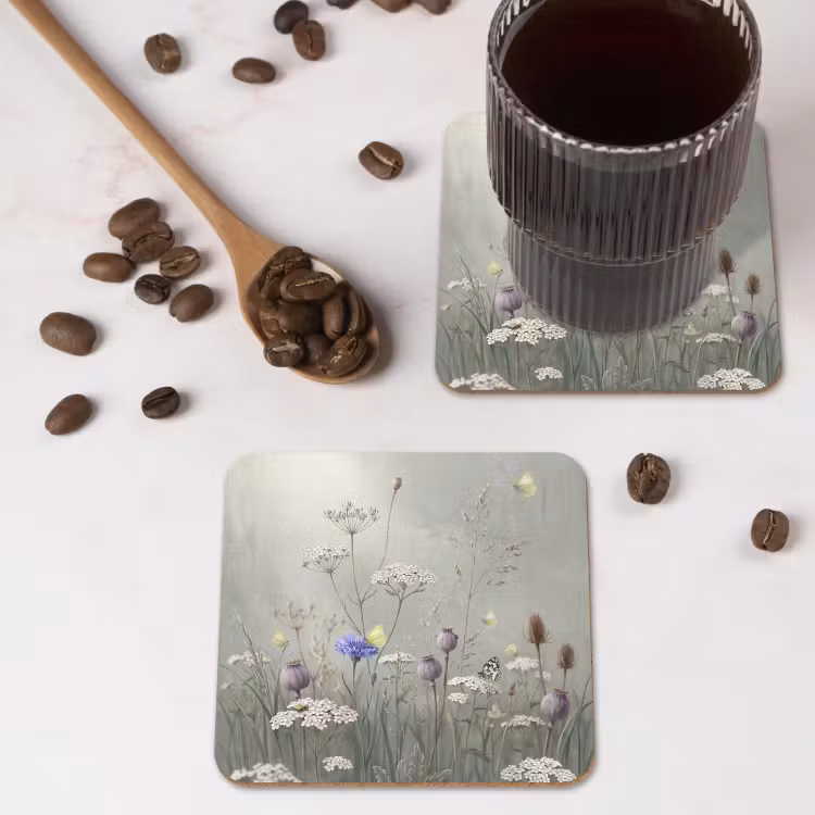 Vlinders - Wildbloemen - Illustratie - Kleurrijk onderzetter kurk middel -sfeer2