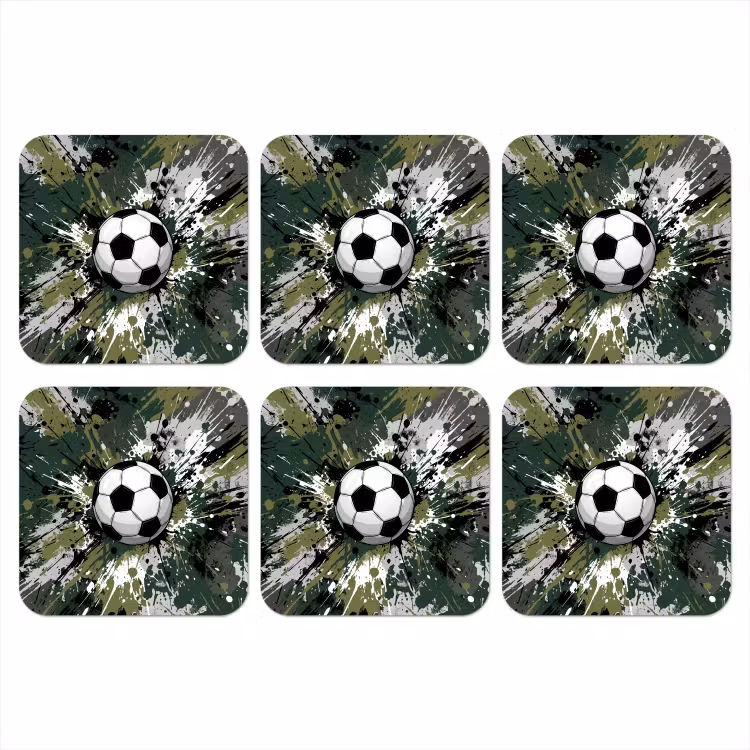 Voetbal - Verf - Spetters - Groen onderzetter kurk middel -3d
