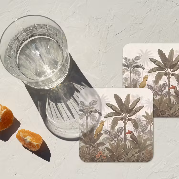 Vogel - Jungle - Tropisch - Illustratie - Groen onderzetter kurk middel -sfeer4