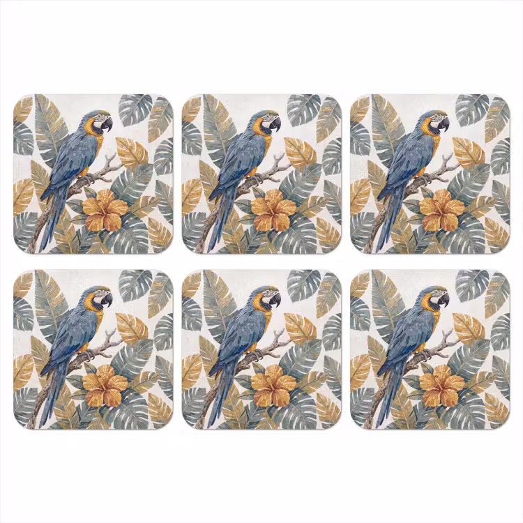 Vogel - Tak - Natuur - Mozaïek - Blauw onderzetter kurk middel -3d