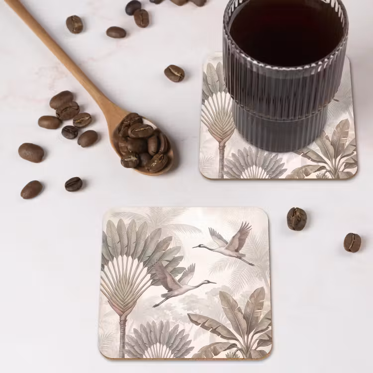 Vogel - Tropisch - Jungle - Natuur - Beige onderzetter kurk middel -sfeer2