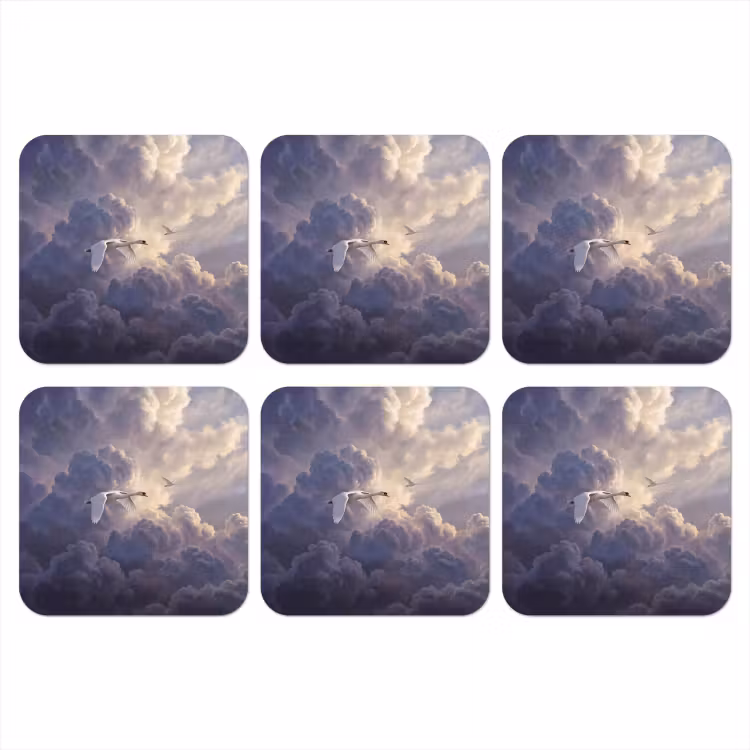 Vogel - Vliegend - Natuur - Wit - Wolken onderzetter kurk middel -3d