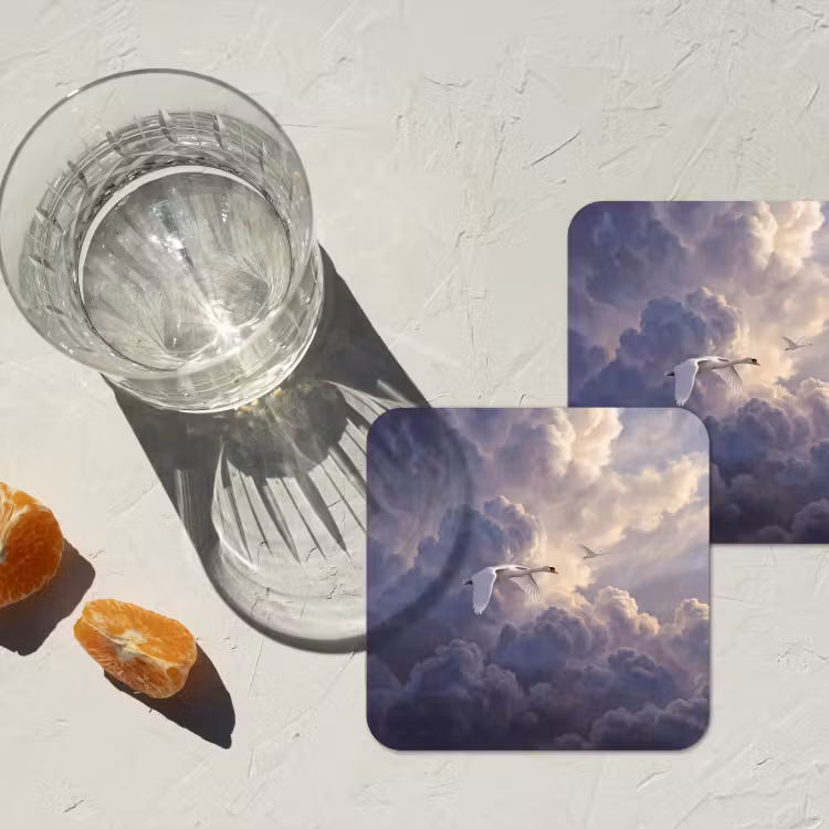 Vogel - Vliegend - Natuur - Wit - Wolken onderzetter kurk middel -sfeer4
