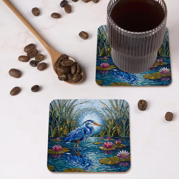 Vogel - Water - Natuur - Abstract - Blauw onderzetter kurk middel -sfeer2
