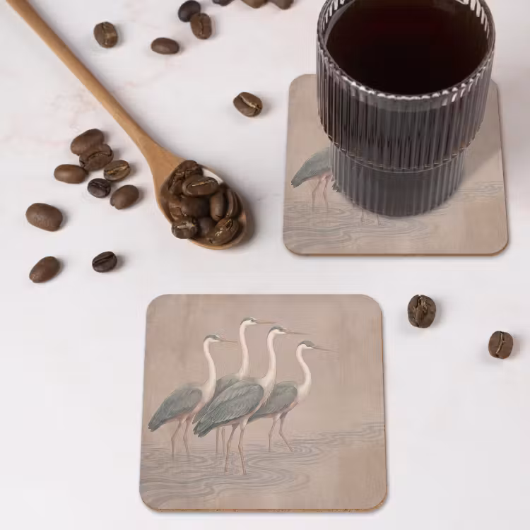 Vogel - Water - Natuur - Vintage onderzetter kurk middel -sfeer2