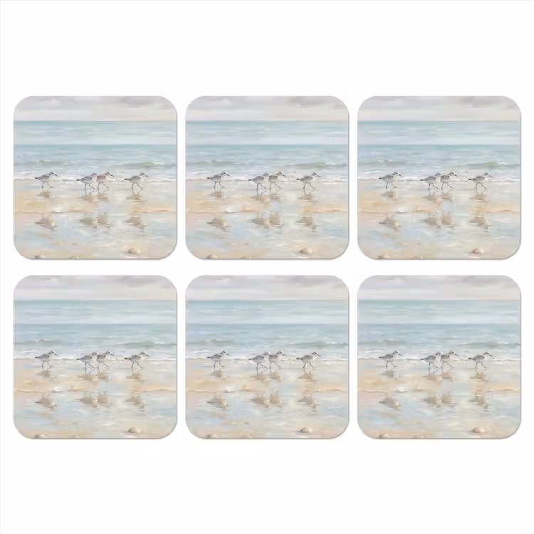 Vogels - Strand - Zee onderzetter kurk middel -3d