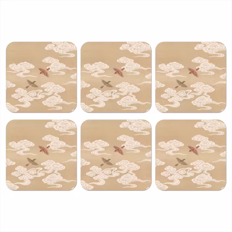 Vogels - Vliegen - Beige onderzetter kurk middel -3d
