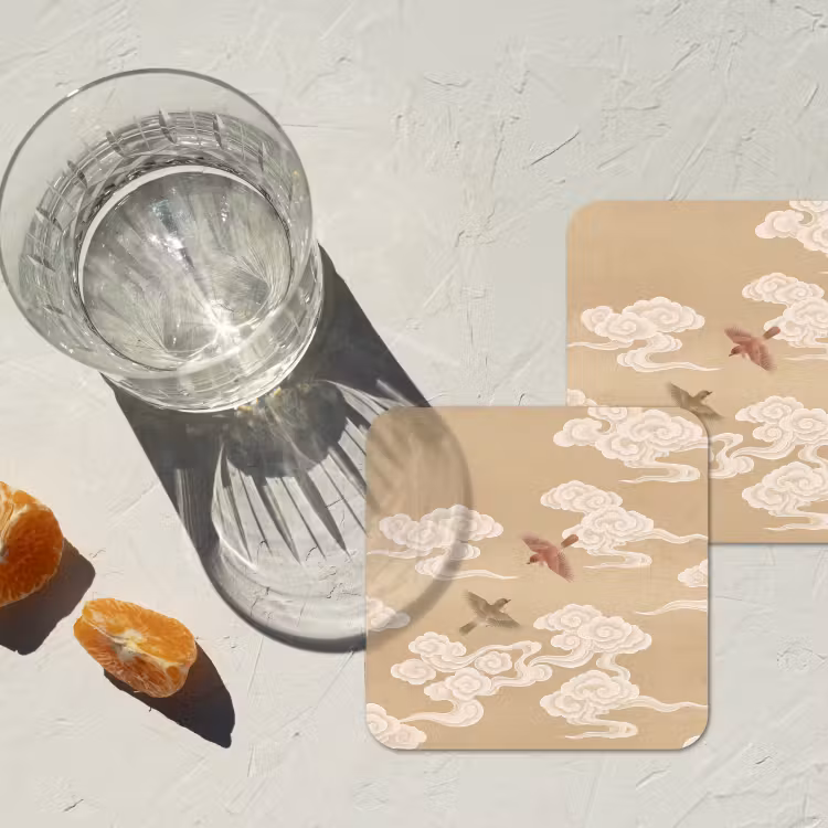 Vogels - Vliegen - Beige onderzetter kurk middel -sfeer4