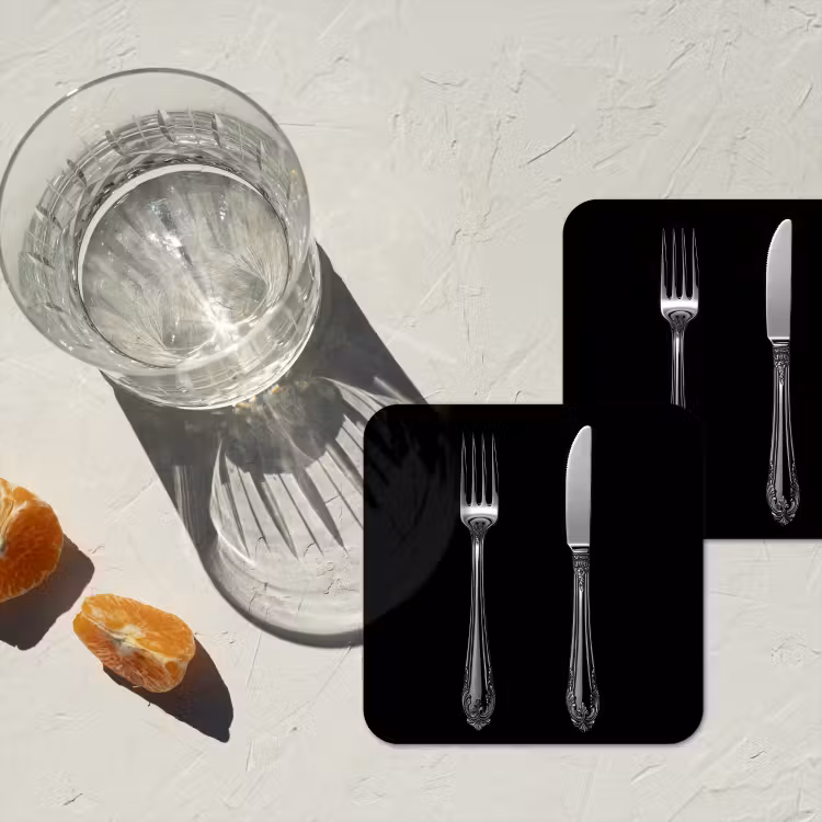Vork - Mes - Zilver onderzetter kurk middel -sfeer4