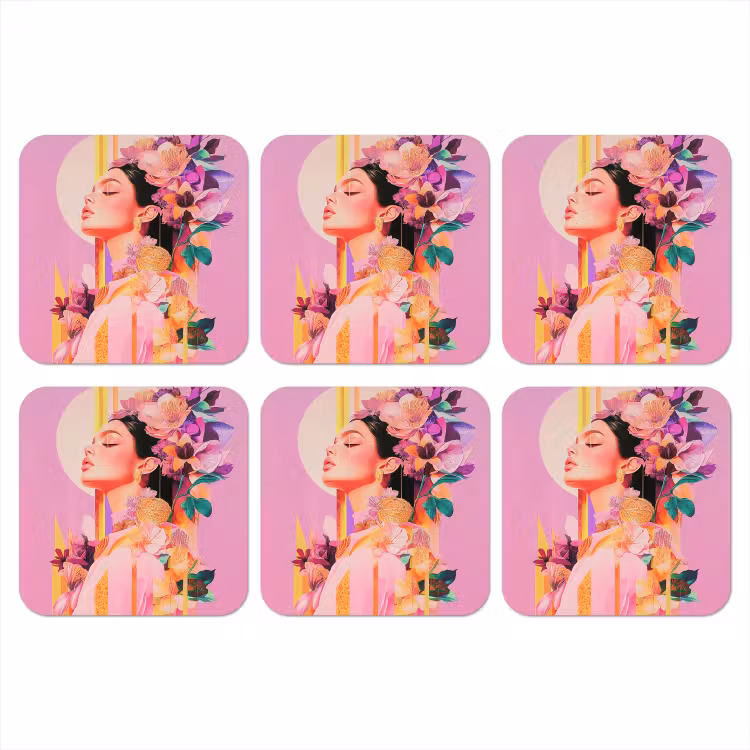 Vrouw - Bloemen - Paars - Abstract onderzetter kurk middel -3d