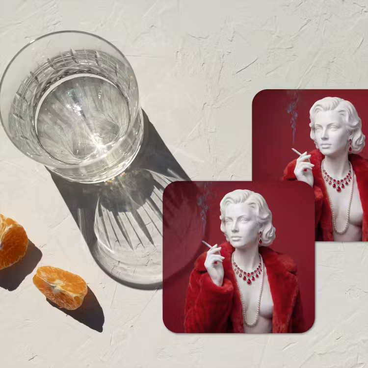Vrouw - Bontjas - Mode - Klassiek - Rood onderzetter kurk middel -sfeer4