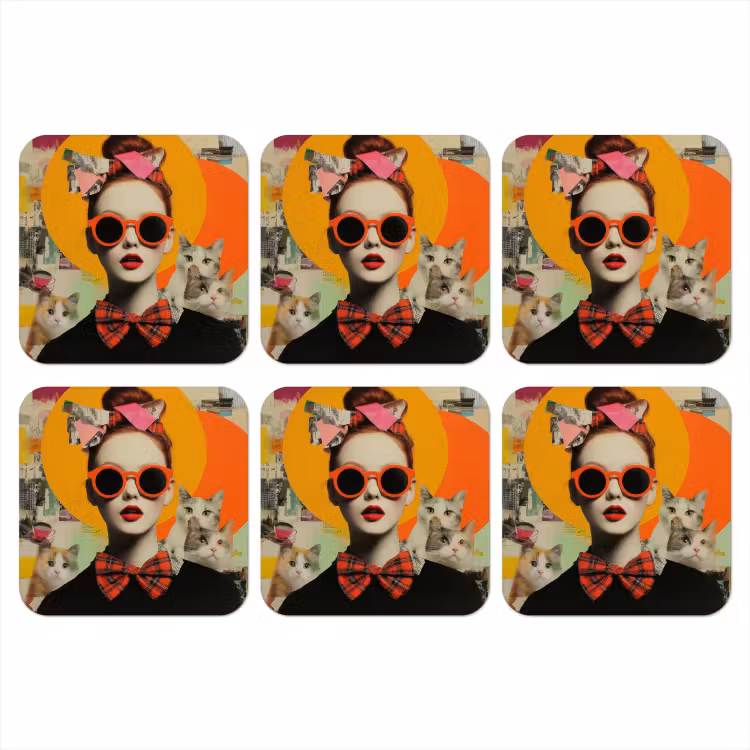 Vrouw - Bril - Strik - Retro onderzetter kurk middel -3d