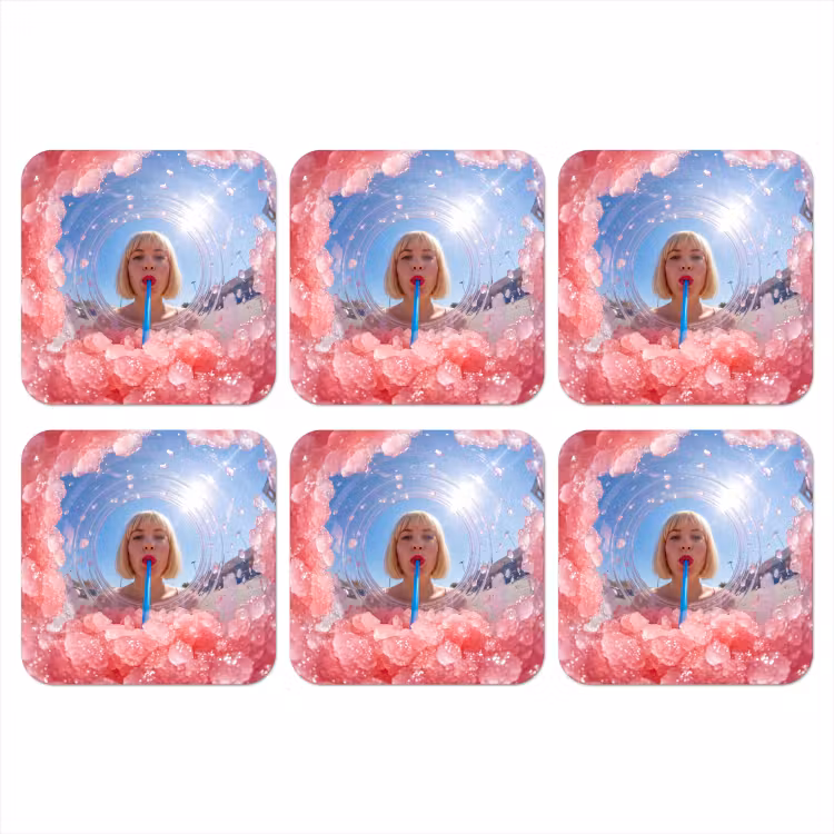 Vrouw - Drank - Zomer - Roze - Blauw onderzetter kurk middel -3d
