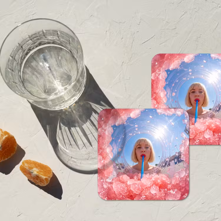 Vrouw - Drank - Zomer - Roze - Blauw onderzetter kurk middel -sfeer4