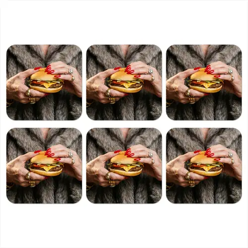 Vrouw - Hamburger - Bontjas onderzetter kurk middel -3d
