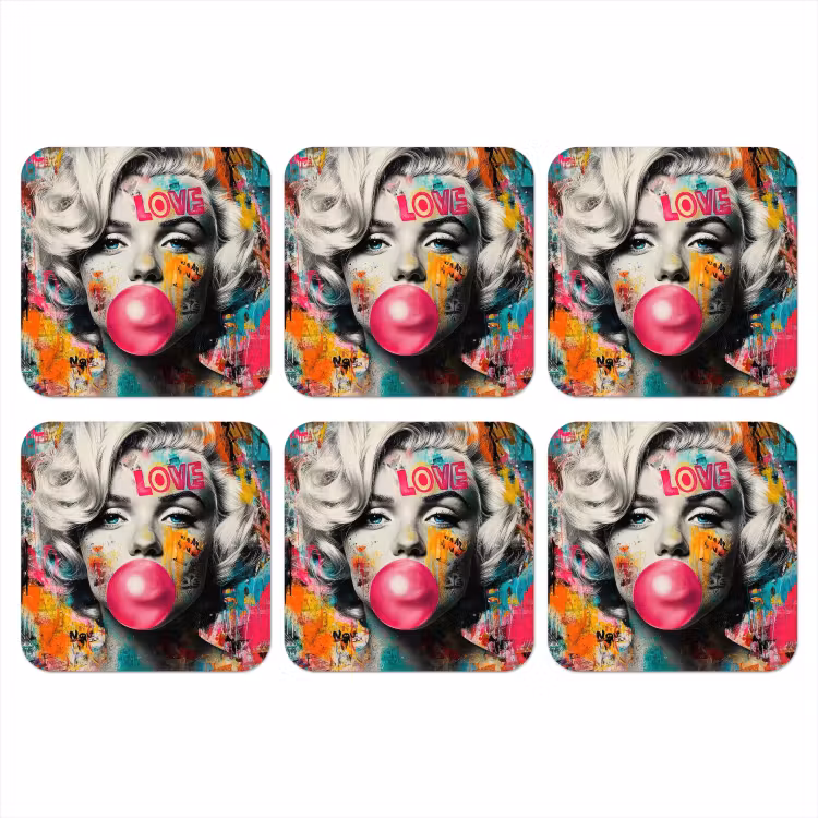 Vrouw - Kauwgom - Graffiti - Neonkleuren onderzetter kurk middel -3d