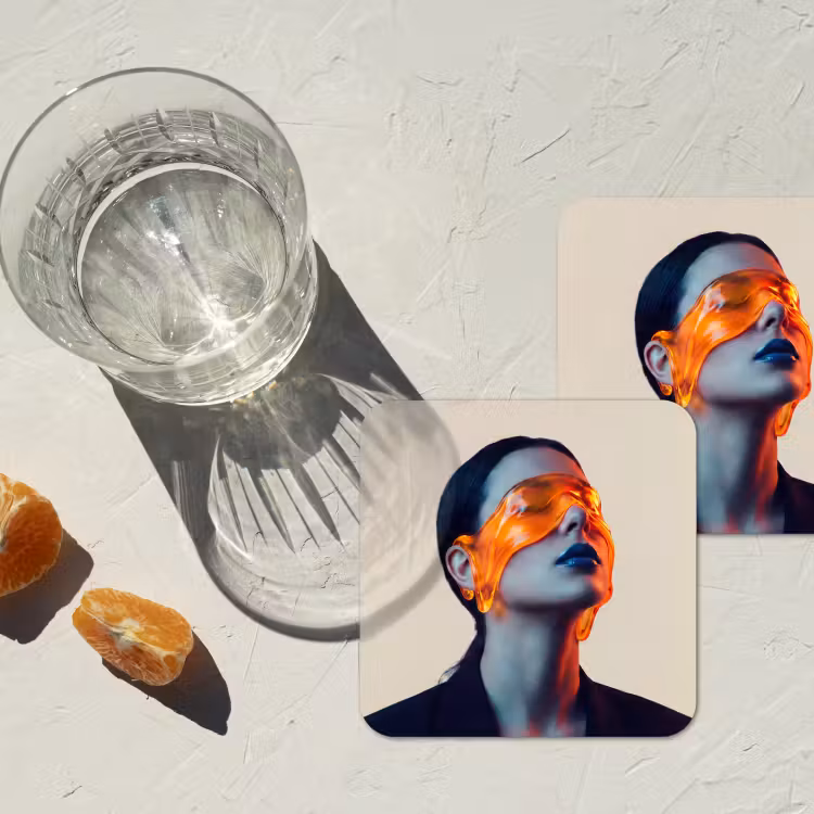 Vrouw - Oranje - Abstract - Modern - Kleurrijk onderzetter kurk middel -sfeer4