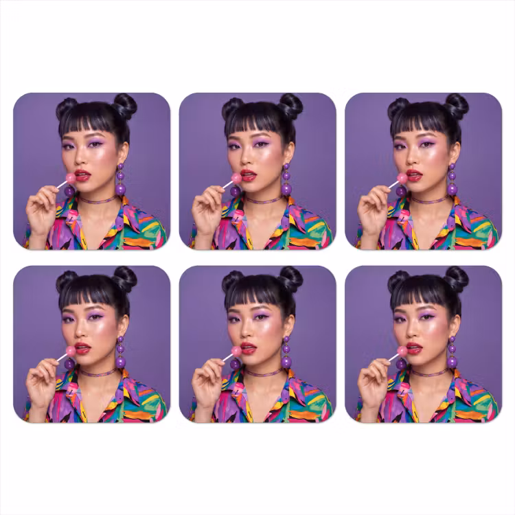 Vrouw - Portret - Make-up - Paars - Levendig onderzetter kurk middel -3d