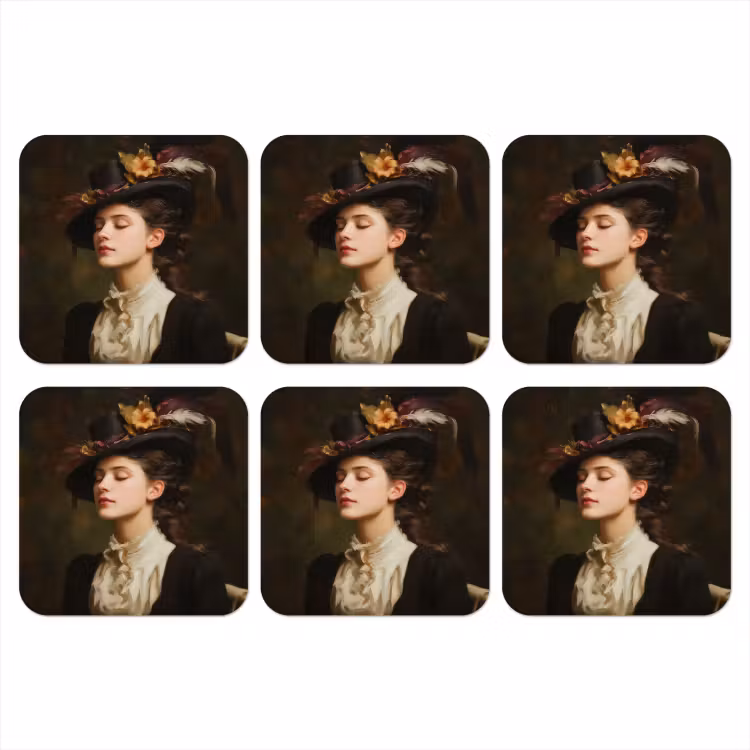 Vrouw - Victoriaans - Portret onderzetter kurk middel -3d