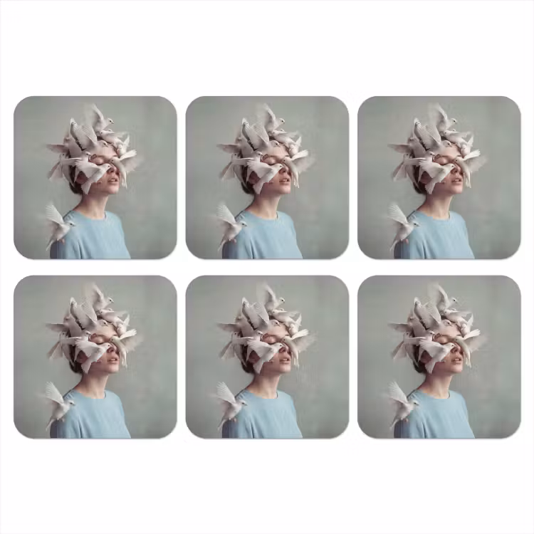 Vrouw - Vogels - Abstract - Modern - Wit onderzetter kurk middel -3d