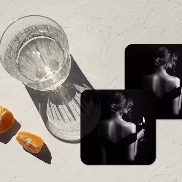 Vrouw - Wijn - Jurk onderzetter kurk middel -sfeer4