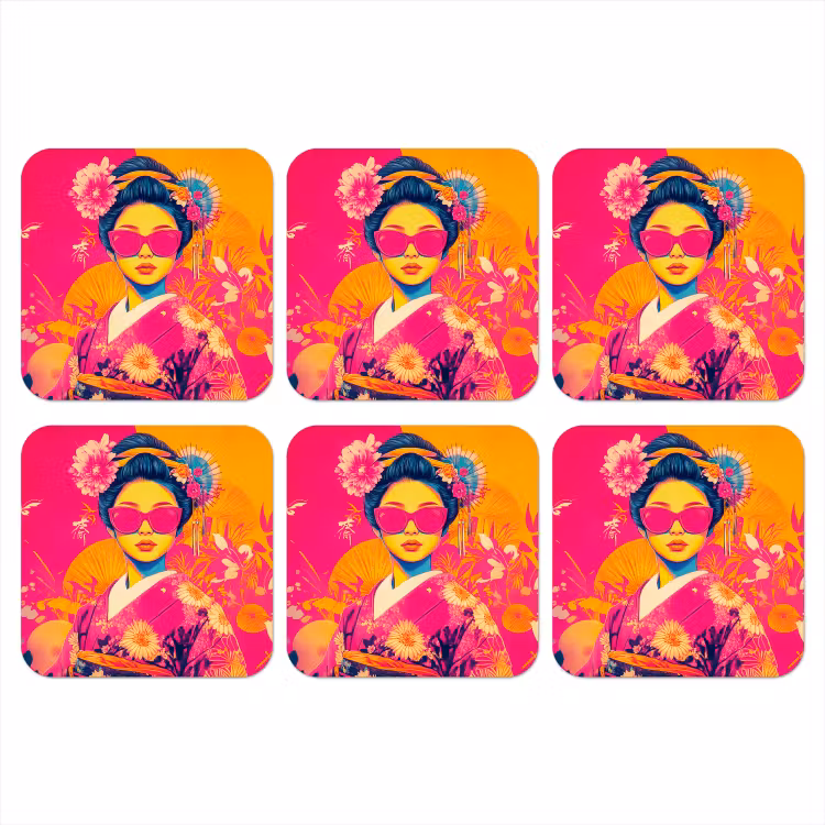Vrouw - Zonnebril - Abstract - Oranje onderzetter kurk middel -3d