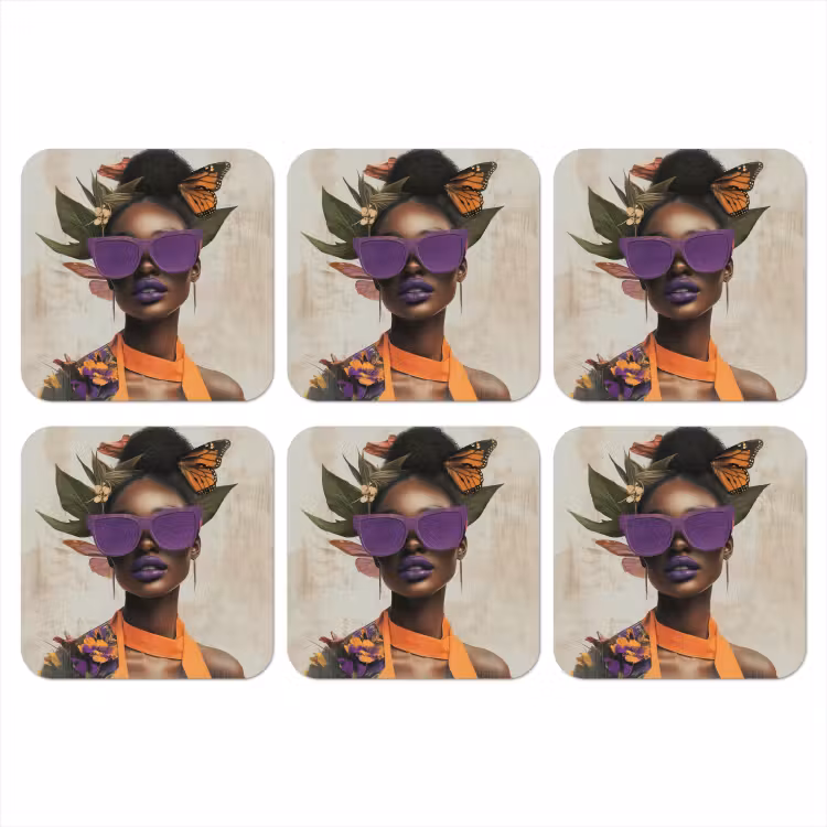 Vrouw - Zonnebril - Vlinder - Bloemen onderzetter kurk middel -3d