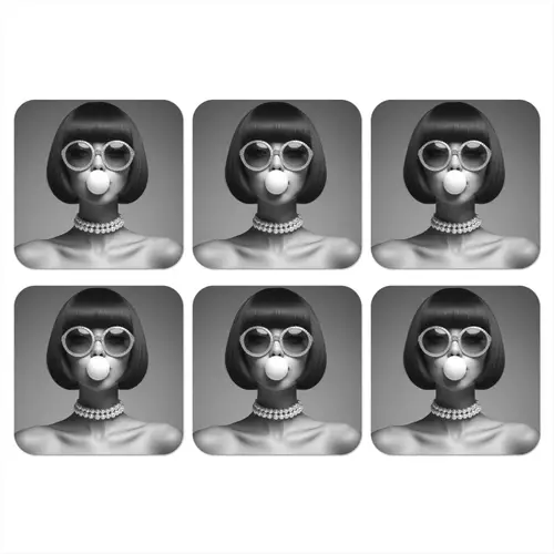 Vrouw - Zwart Wit - Ketting - Zonnebril onderzetter kurk middel -3d