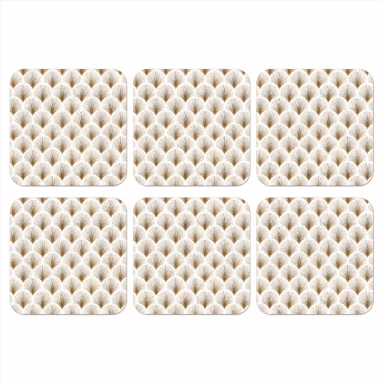 Waaiers - Art Deco - Elegant - Goud - Wit onderzetter kurk middel 366 -3d