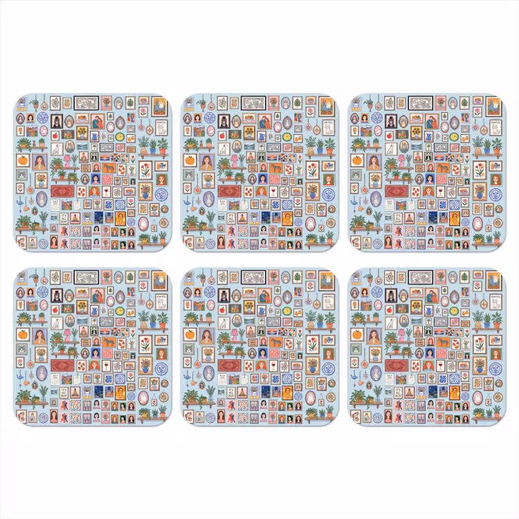 Wanddecoratie - Collectie - Huis - Illustratief - Kleurrijk onderzetter kurk middel -3d