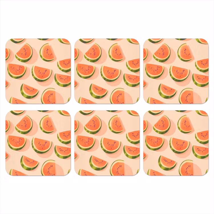 Watermeloen - Schijfjes - Pitten - Rood onderzetter kurk middel -3d