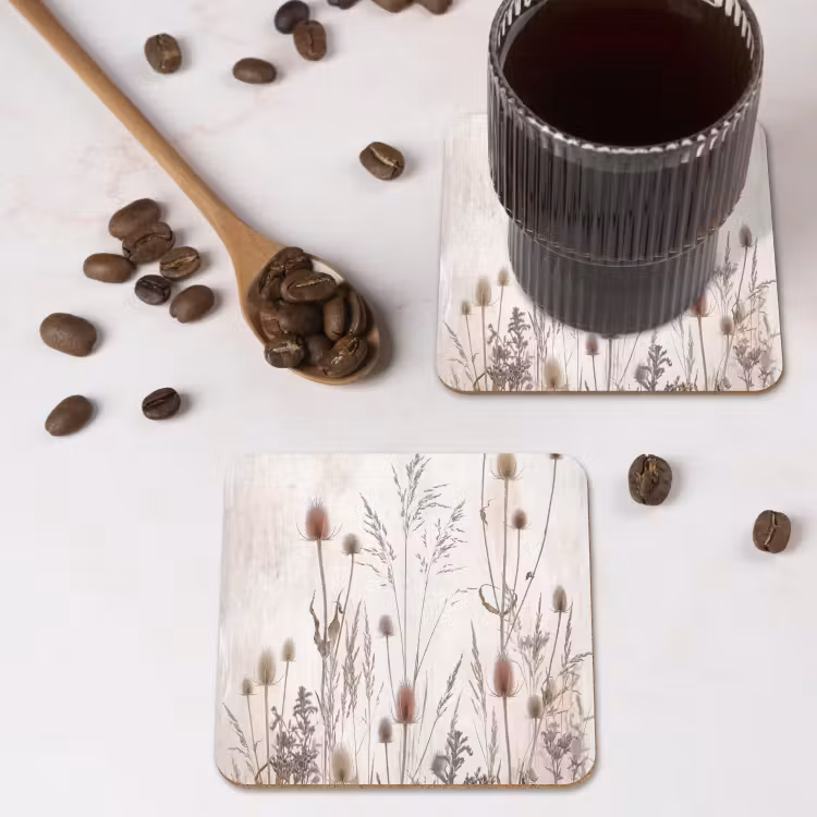 Weidebloemen - Design - Sepia onderzetter kurk middel -sfeer2