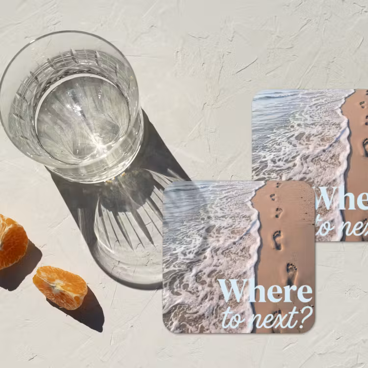 Where to next - Strand - Voetstappen onderzetter kurk middel -sfeer4