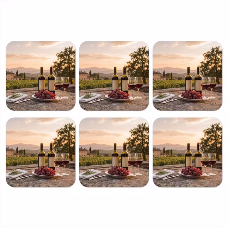 Wijn - Glazen - Druiven - Wijngaard onderzetter kurk middel -3d