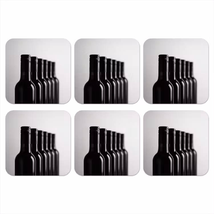 Wijnflessen - Zwart - Minimalistisch onderzetter kurk middel -3d