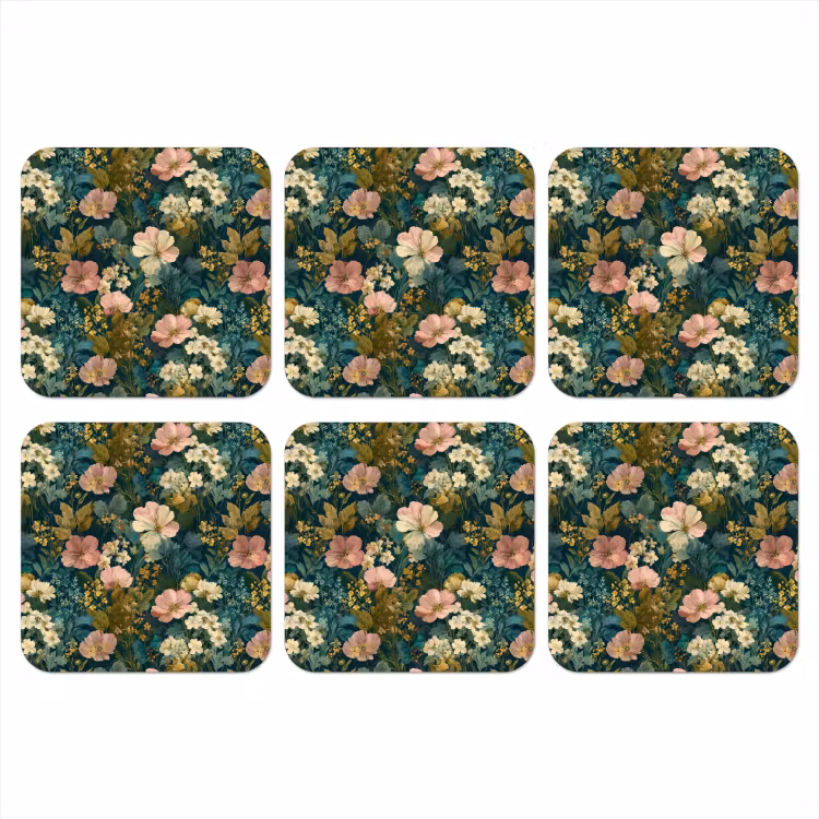 Wilde bloemen - Botanisch - Patroon - Roze - Romantisch onderzetter kurk middel 366 -3d