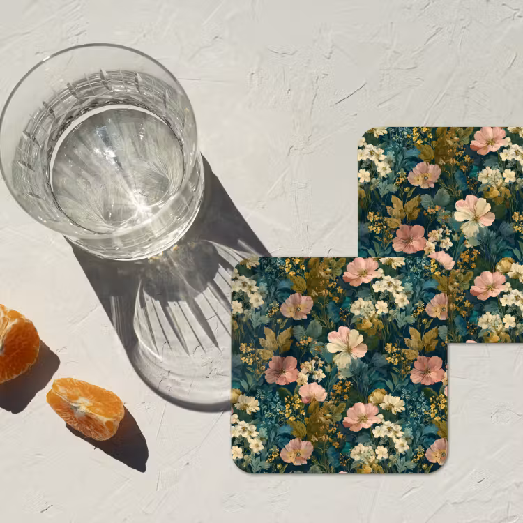 Wilde bloemen - Botanisch - Patroon - Roze - Romantisch onderzetter kurk middel 366 -sfeer4