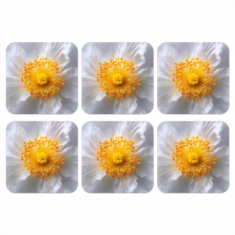 Wit - Bloem - Elegant onderzetter kurk middel -3d