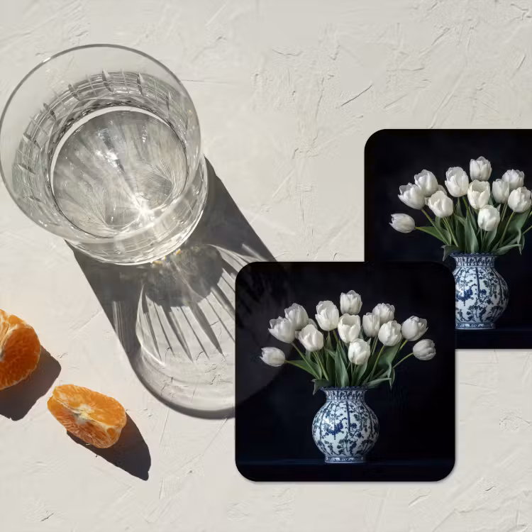 Wit - Bloemen - Tulpen - Vaas onderzetter kurk middel -sfeer4