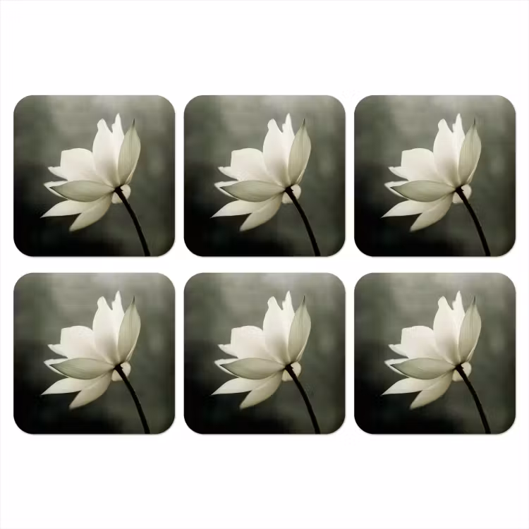 Wit - Lotus - Donker - Bloem onderzetter kurk middel -3d