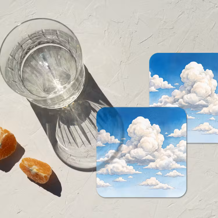 Wolken - Blauwe lucht - Natuur - Modern - Wit onderzetter kurk middel -sfeer4