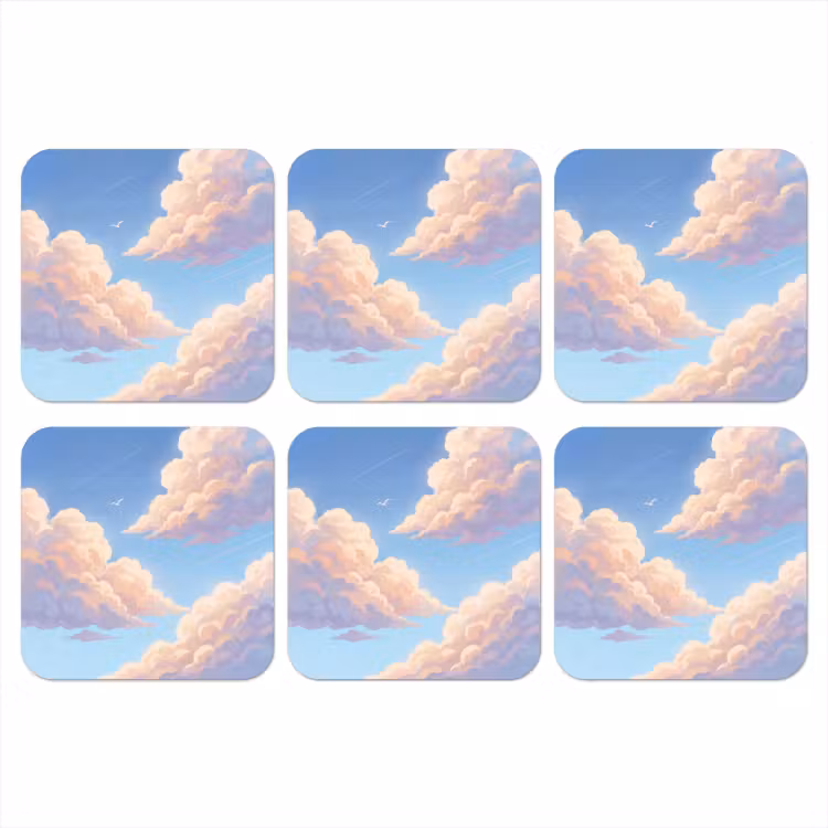 Wolken - Lucht - Natuur - Blauw onderzetter kurk middel -3d